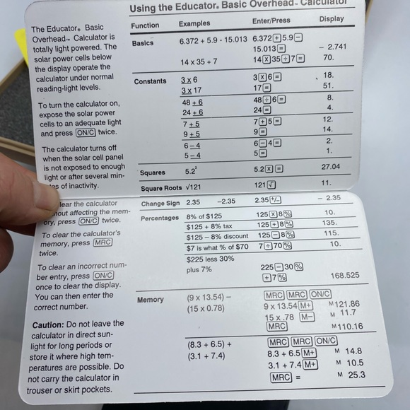 Calculator Keeper The Educator Basic Overhead Calculator, Manual vintage new - Picture 3 of 8